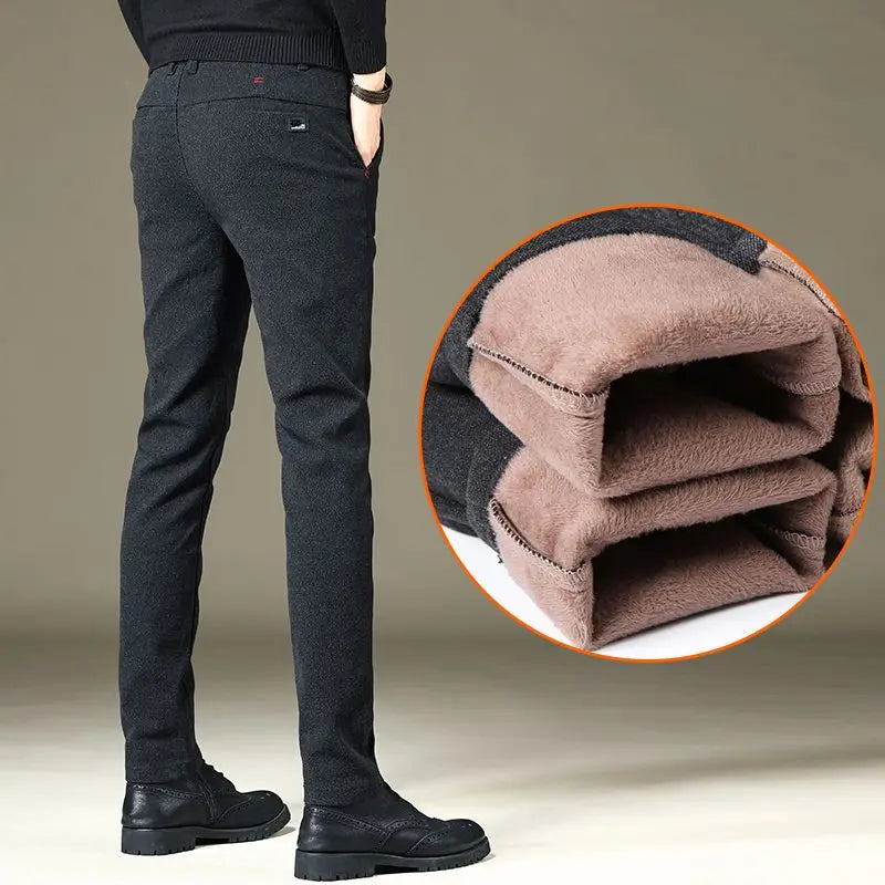 Autumn Winter New Men Casual Fleece Suit Pants Streetwear Fashion Business Versatile Thicken Solid Male Baggy Straight Trousers
