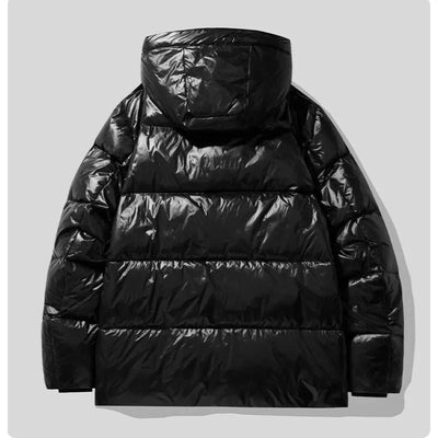 New Winter Men Hooded Black Shiny Puff Jackets Duck Down Coats Warm Casual Down Jackets Male Outdoor Windproof Parkas Size 3XL
