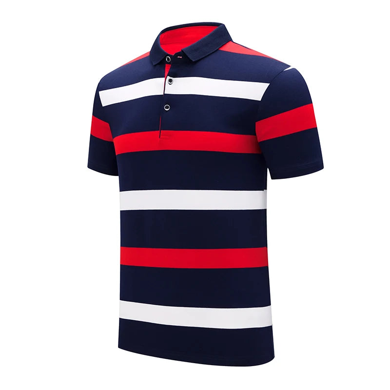 New Summer Men Classic Striped Polo Mens Cotton Short-Sleeved Embroidered Business Casual Hot Polo Shirt Male Dropshipping
