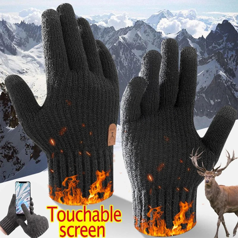 Winter Touch Screen Knitted Warm Glove Outdoor Anti Slip Cycling Driving Cold Proof Five Finger Glove Fashion Solid Glove Unisex