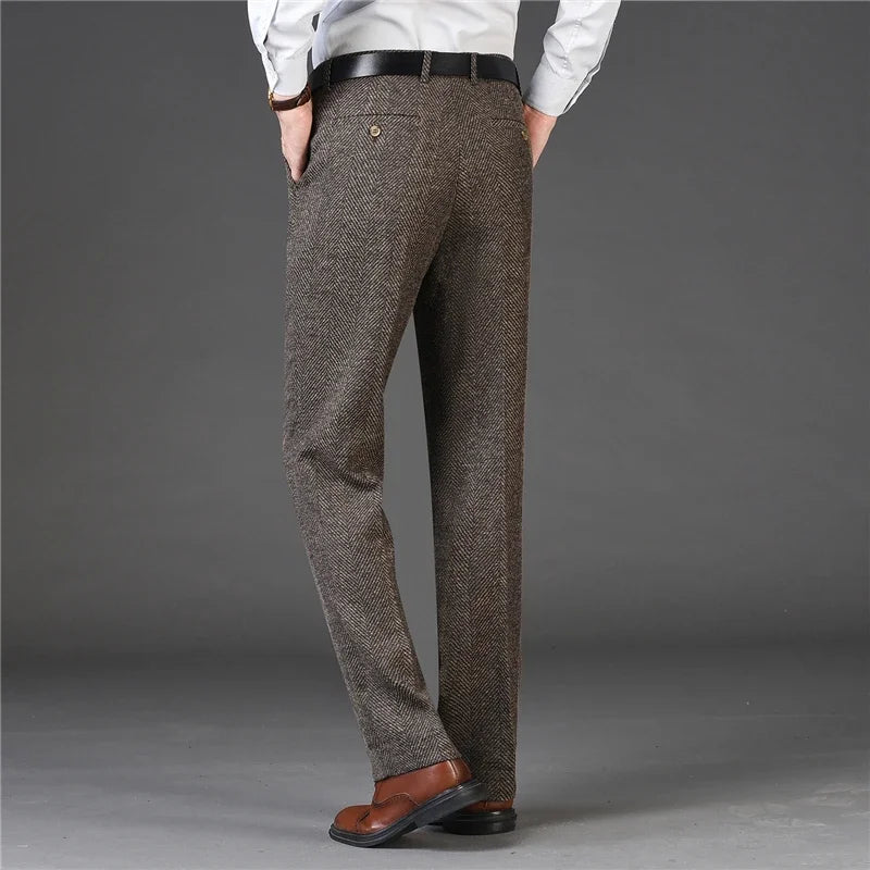 Autumn and Winter Men Thick Woolen Cloth Suit Pants Casual Straight Drape Korean Fashion Business Trousers Male Clothing Q78