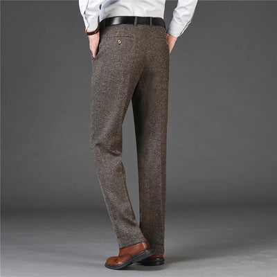 Autumn and Winter Men Thick Woolen Cloth Suit Pants Casual Straight Drape Korean Fashion Business Trousers Male Clothing Q78