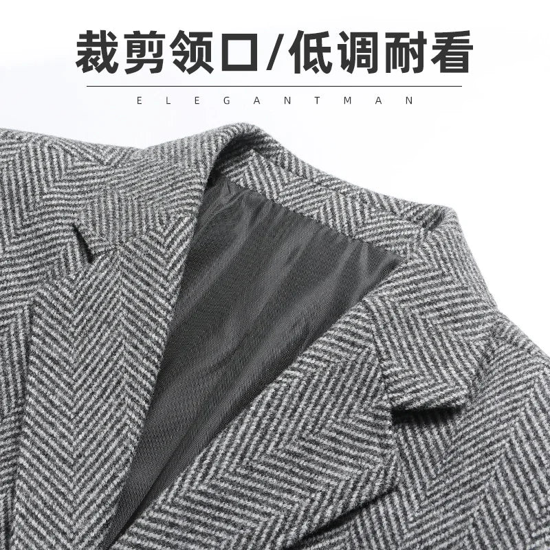 Mens Blazer Fashion Business Handsome Gentleman Korean Version of British Style Leisure Slim Solid Color Wedding Work Blazer