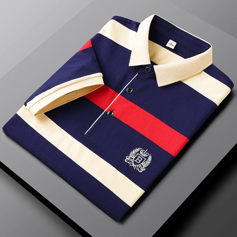 New Summer Men Classic Striped Polo Mens Cotton Short-Sleeved Embroidered Business Casual Hot Polo Shirt Male Dropshipping
