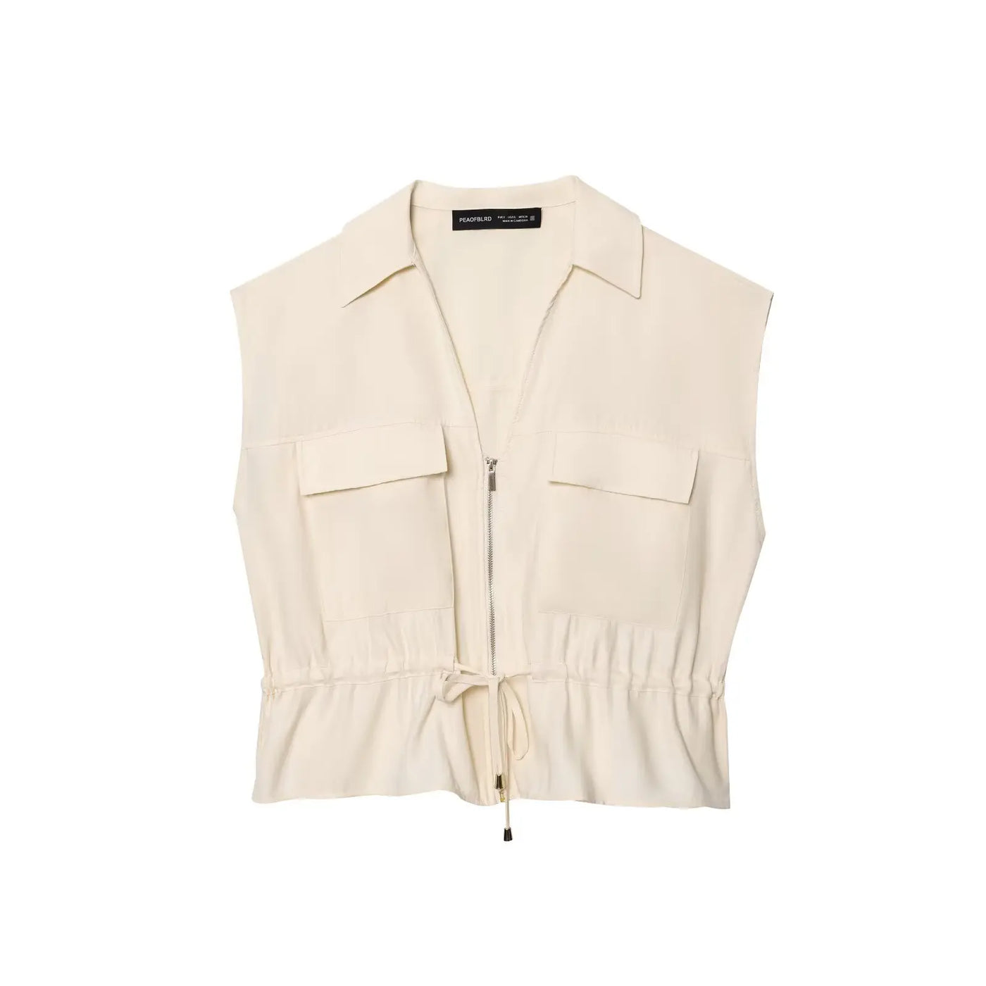 TRAFZA Women Casual Chic Blue Pant Set Zipper V-neck Beige Vest Elastic Waist Pant 2025 Spring Fall Fashion Elegant Vest Set