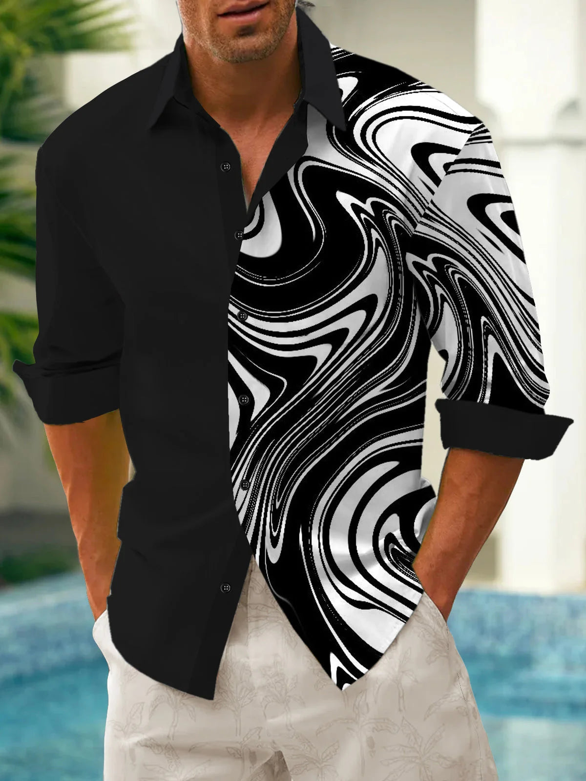 Men's shirts, button down shirts, casual shirts, spring and summer, printed long sleeves, daily, fashionable, comfortable