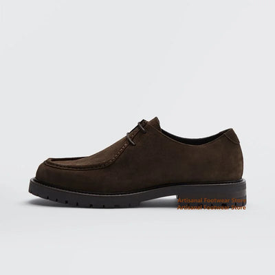 Brown Suede Derby Shoes Thick-Soled Lace-Up Casual Shoes Men's Leather Dress Shoes Office Formal Shoes Men's Leather Shoes