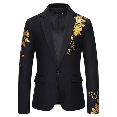 Gold Floral Print Blazer Suits Wedding One Button Men's Formal African Evening Jacket Coat Lapel Collar Notched Prom Bridegroom