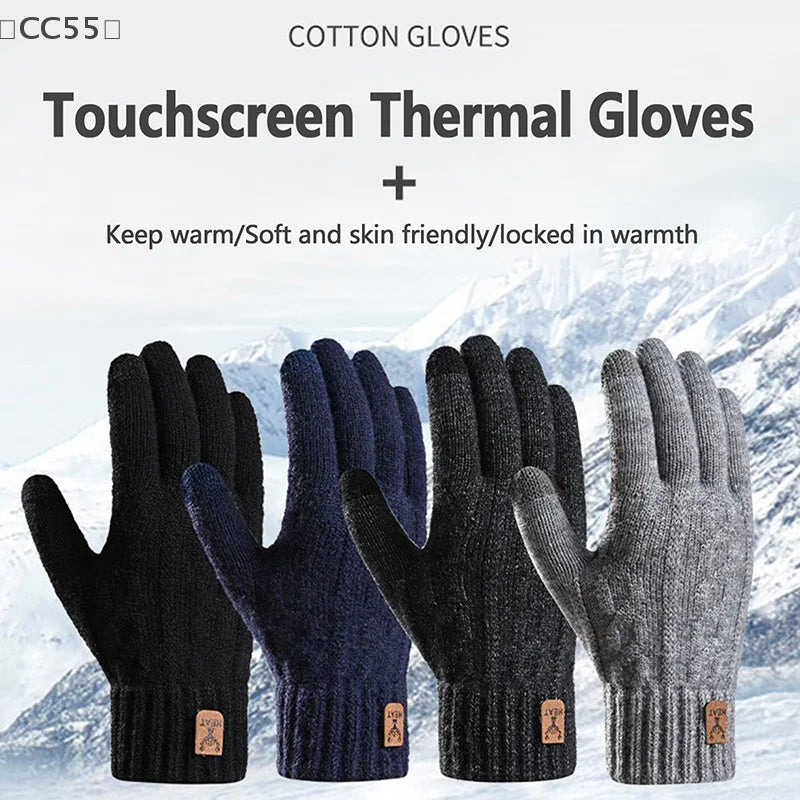 〔CC55〕1Pair Warm Gloves Autumn Winter Gloves For Men Cold-proof Warm Gloves Cycling Full Finger Touch Screen Gloves Gifts