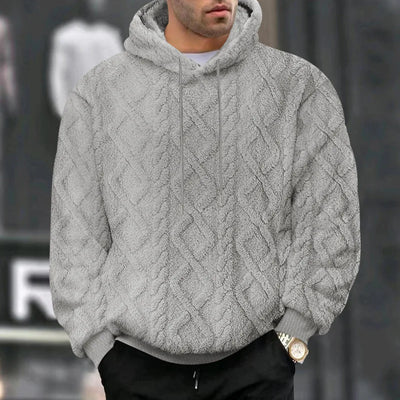 Autumn and winter leisure men's high street jacquard double-sided velvet hooded sports trend pullover sweater jacket
