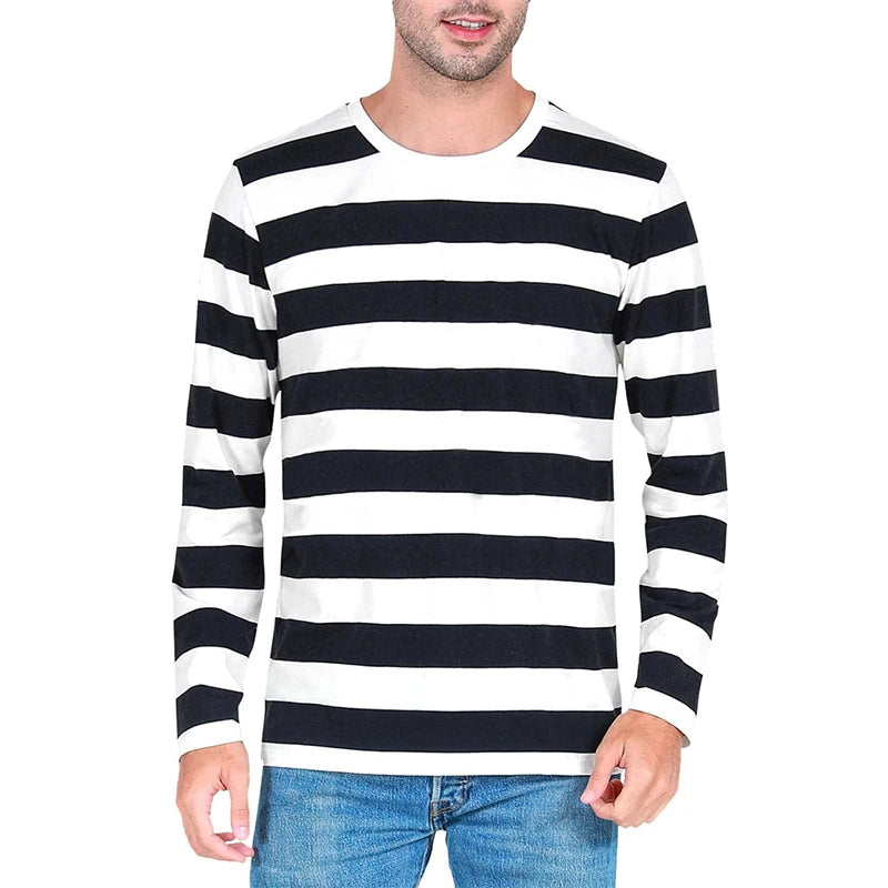 Fashion Contrast Stripe 3D Print Men Long Sleeve T-shirt Casual Fashion O-Neck Oversized T Shirts Tops polyester Men Clothing