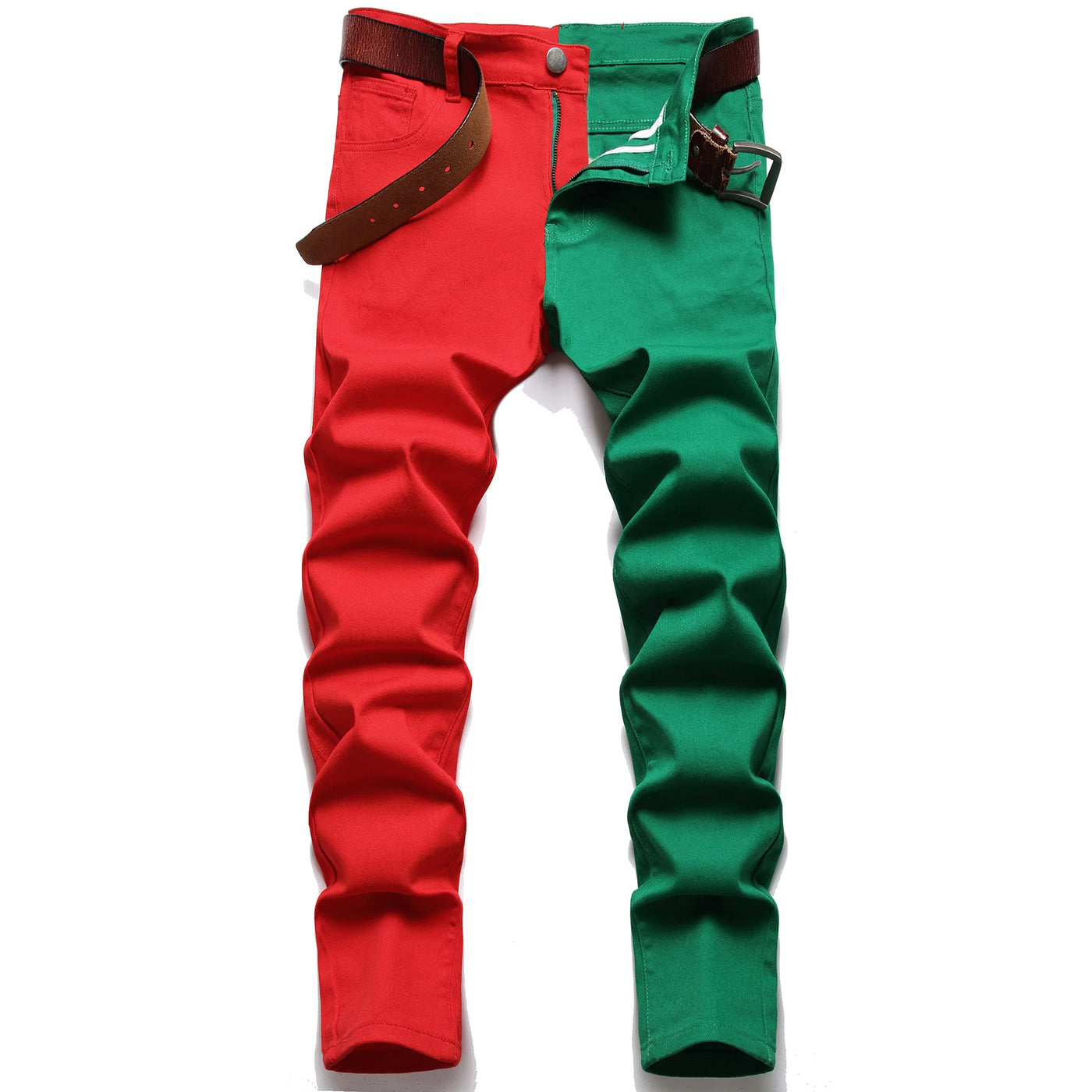 New Men 2022 American Style Fashion Stitching Two-color Yellow and Red Trend Stretch Jeans Male Trousers Denim Pants