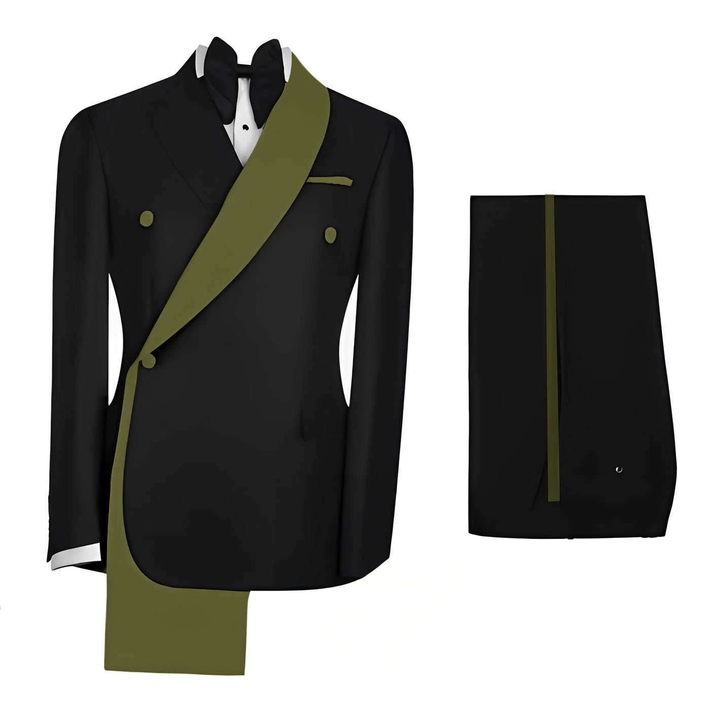 Fashionable Men's Suit 2 piece Set Black Jacket With Gold Collar Wedding Groom Tuxedo Classic Men's Tailored Blazer Pants