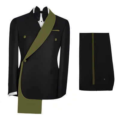 Fashionable Men's Suit 2 piece Set Black Jacket With Gold Collar Wedding Groom Tuxedo Classic Men's Tailored Blazer Pants