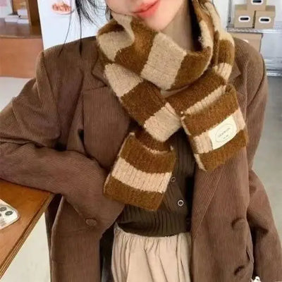 Girl's Striped Long Scarves Y2K Striped Scarf Harajuku Gothic Neck Warm Winter Warm Scarf Thickened Black White Shawl Wrap Women