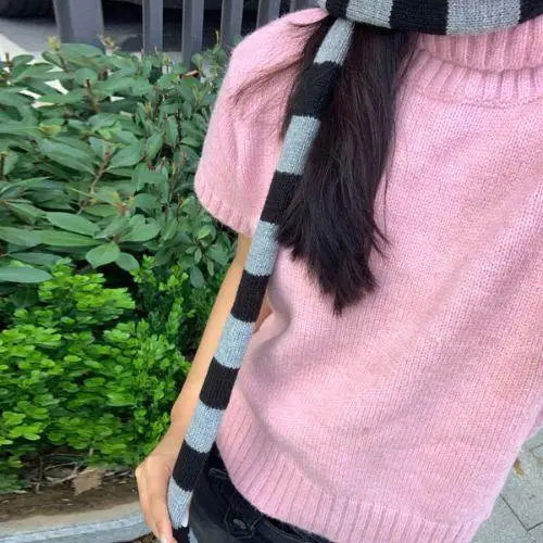 Girl's Striped Long Scarves Y2K Striped Scarf Harajuku Gothic Neck Warm Winter Warm Scarf Thickened Black White Shawl Wrap Women
