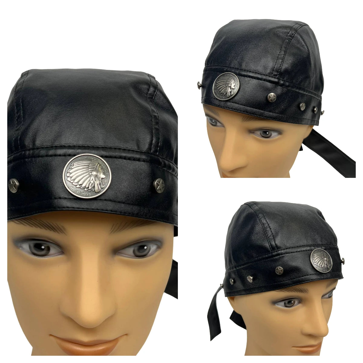 Black Leather Skull Bandana Motorcycle Helmet – Edgy Halloween Gift for Urban Biker Cosplay