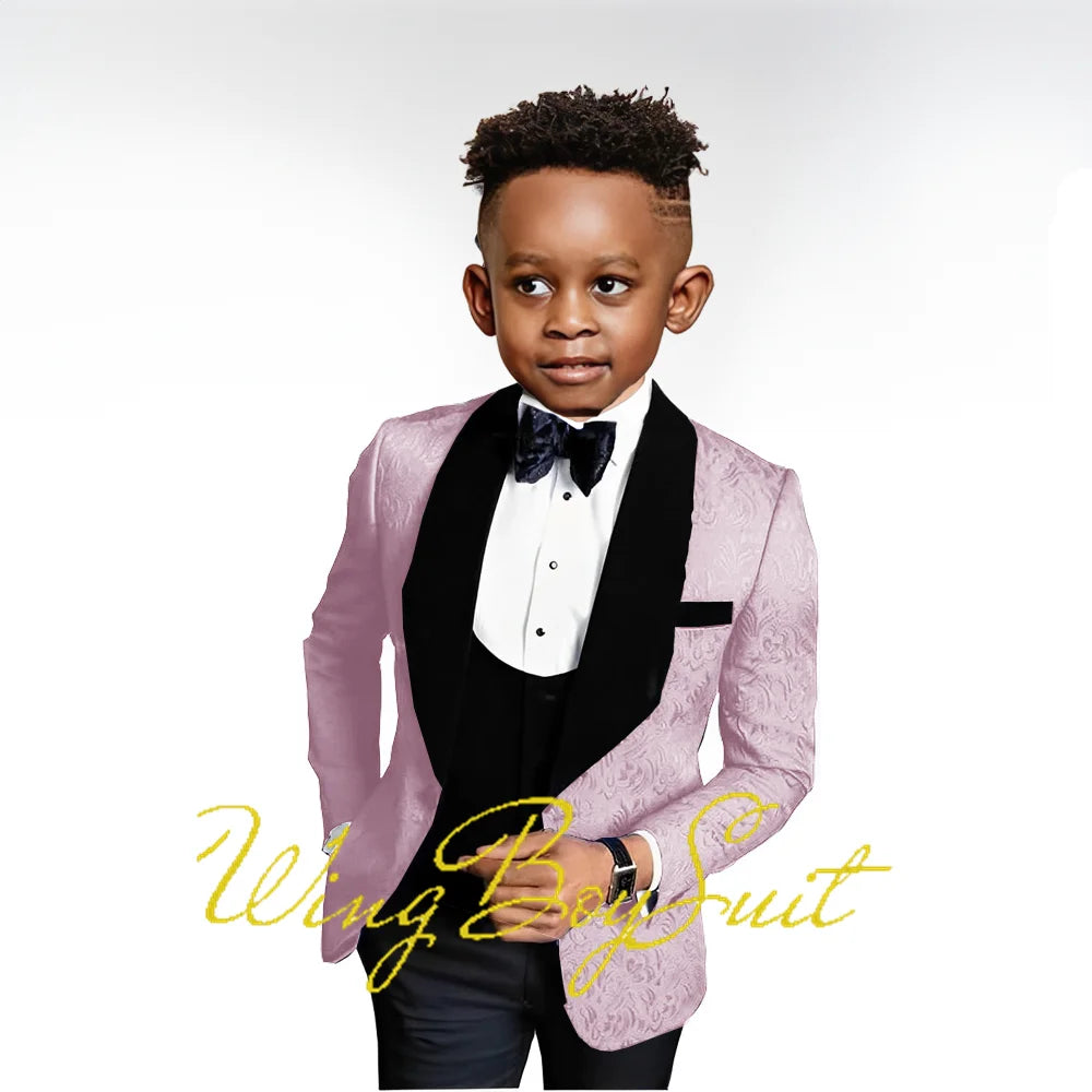 2023 New Boys Suit Wedding Tuxedo Three-piece Suit Floral Jacket Pants Vest Formal Party Kids Clothes