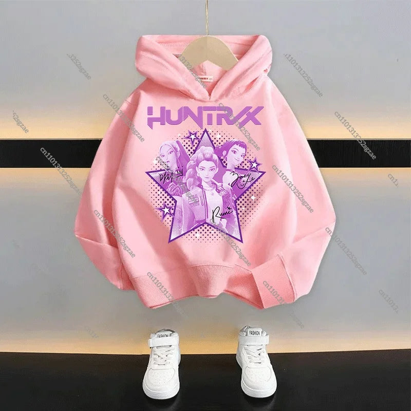 New 2025 KPop Demon Hunters Kids Hoodie: Cartoon Character Hooded Sweatshirt For Boys & Girls Casual Comfy Top