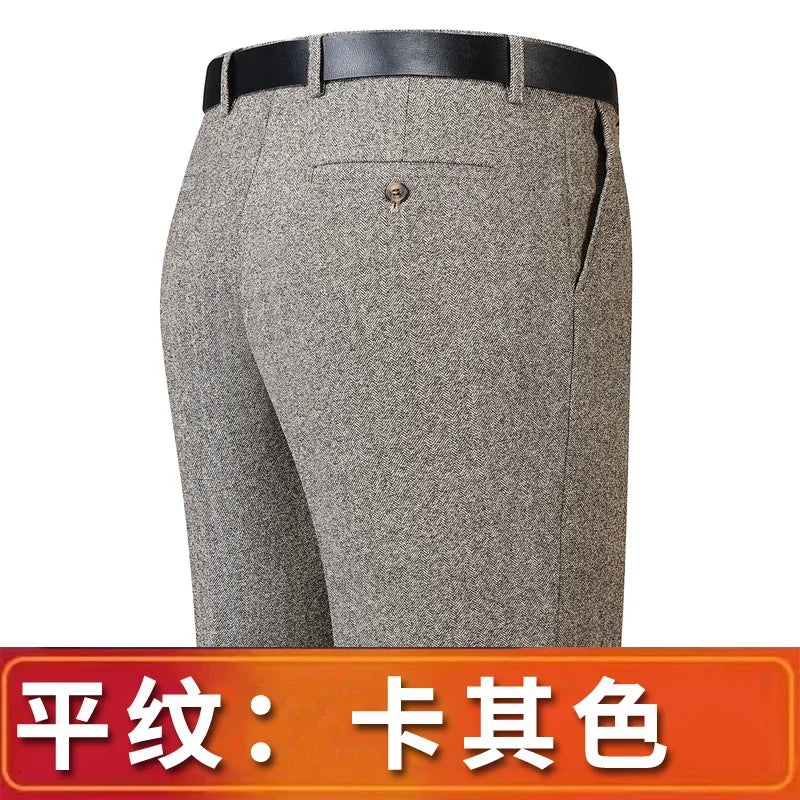 Autumn and Winter Men Thick Woolen Cloth Suit Pants Casual Straight Drape Korean Fashion Business Trousers Male Clothing Q78