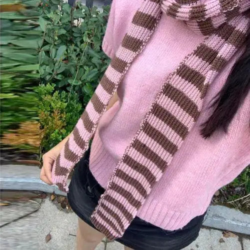 Girl's Striped Long Scarves Y2K Striped Scarf Harajuku Gothic Neck Warm Winter Warm Scarf Thickened Black White Shawl Wrap Women