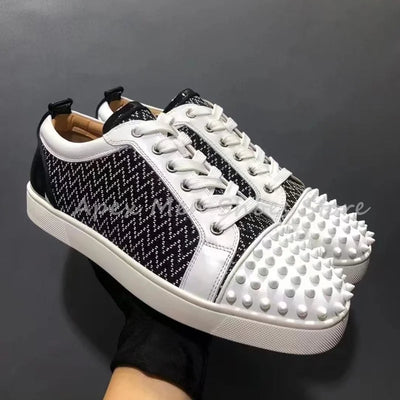 2025 Autumn Leather White Blue Splice Casual Shoes Spike Toe Streetwear Men Shoes Fashion Lightweight Flat Sneakers for Women