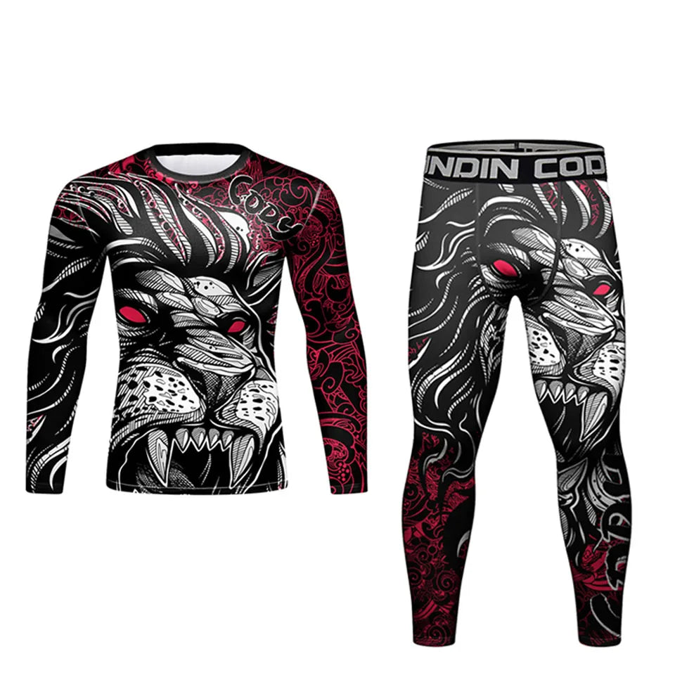 Rush Guard Jiu jitsu MMA Compression T-Shirt+Pant Suit Muay Thai Shorts Bjj Boxing Rashguard Men's Grappling Kickboxing Clothing