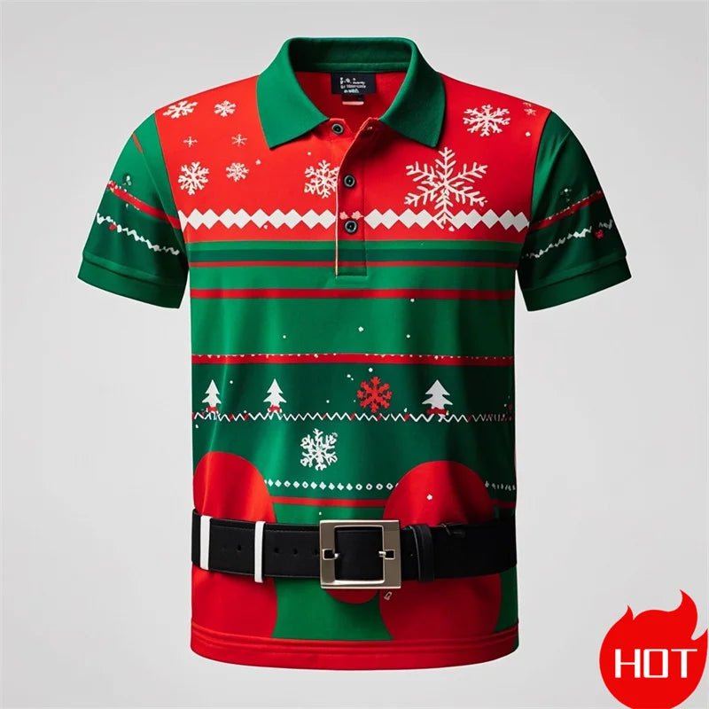 Funny 3D Cute Santa Claus Xmas Printed Polo Shirt For Men Happy Christmas Tee Merry Christmas Graphic Shirts & Blouses POLO Tops