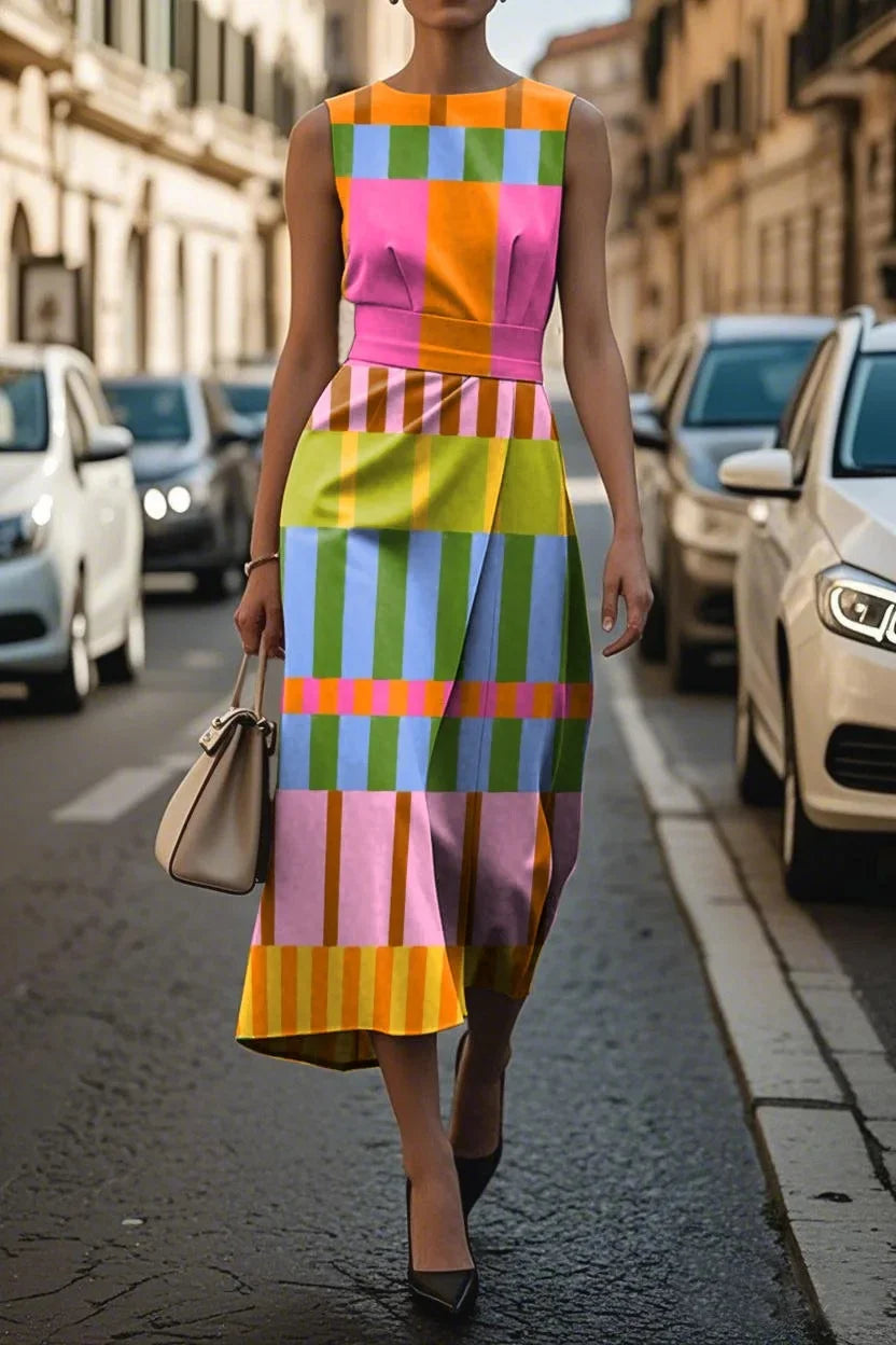 Elegant Floral Sleeveless Dress for Women Elegant Timeless Fashion Long Ankle Length Polyester Fiber Independent Station