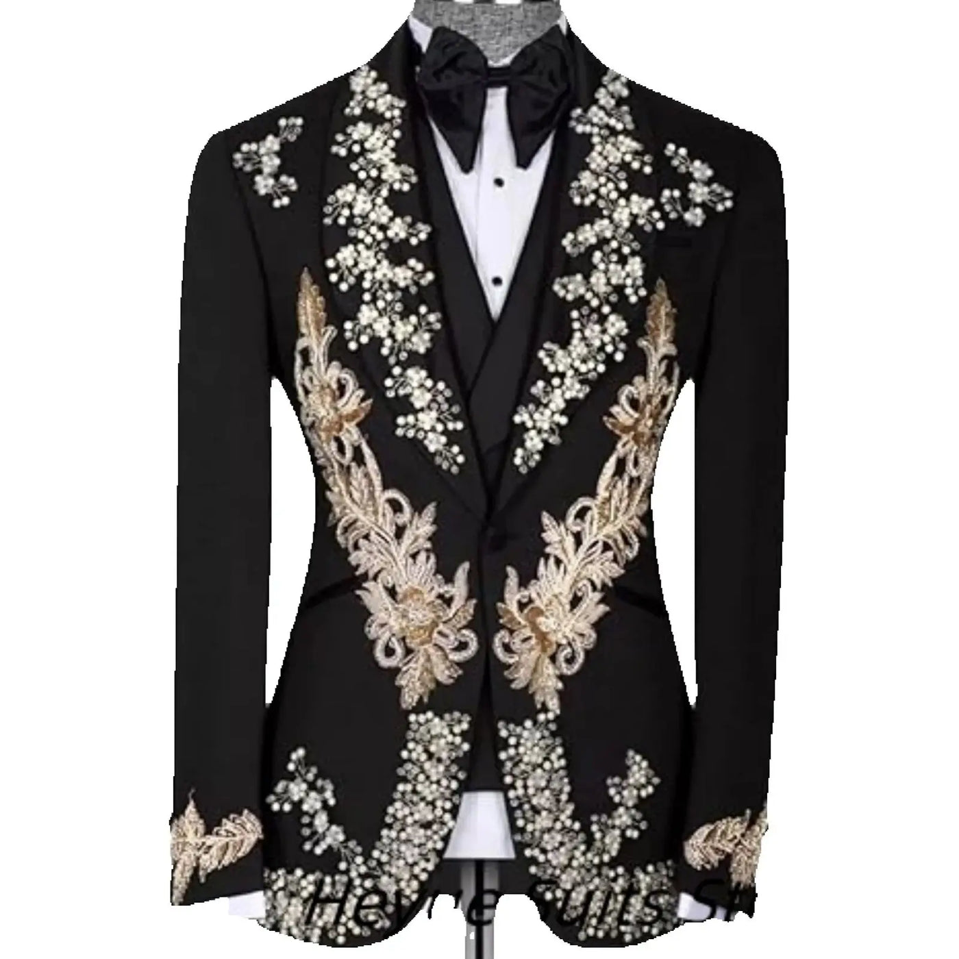 Luxury Applique Beads Men Suits Customized Groom Wedding Party Tuxedos 3 Pieces Sets Slim Fit Male Blazes Fashion Costumes Homme