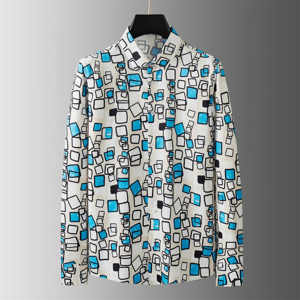 Luxury Letter Print Shirt Men's Long Sleeve Slim Fit Casual Shirt High Quality Fashion Korean Extra Large Size Men's Clothing