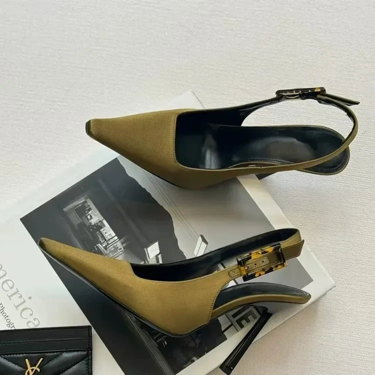 Yang Forest High Heels Spring New Purple Pointed Toe Thin Heel Sandals Women's Casual Synthetic Material round Toe Shoes