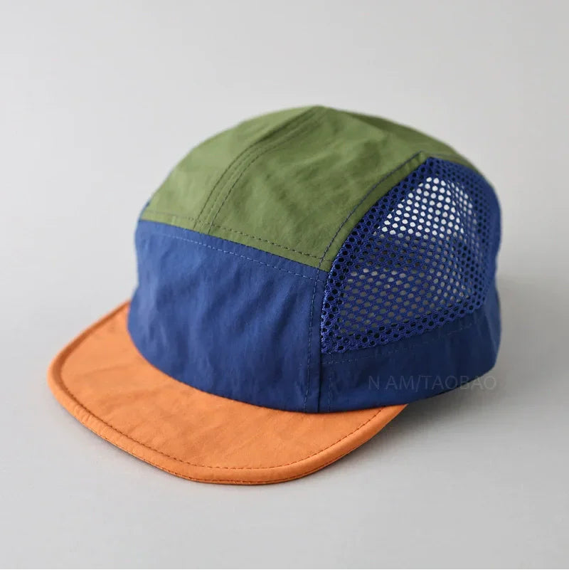 Custome Logo 5-Panel Baseball Cap For Men And Women Outdoor Breathable Mesh Flat Brim Sun Hat Hiking Camping Sports Snapback Hat