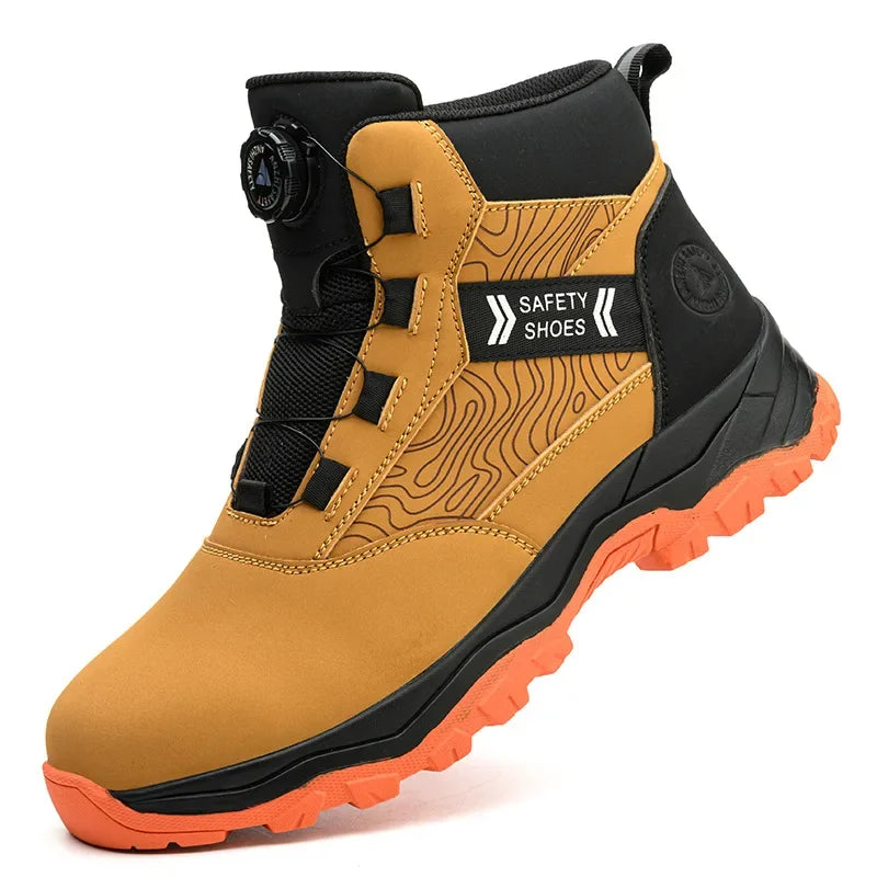 waterproof work shoes high man rotating button safety shoes anti-slip rubber outsole work boots sneakers with steel toe cap