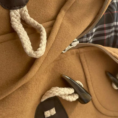 Japanese Preppy style Kahaki/Navy JK Uniform Hooded Coat Autumn/Winter Girl Medium Length Horn Button Fleece Coat Korean Women