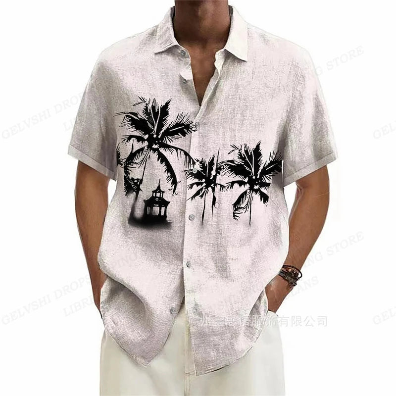 Summer Fashion Men's Hawaiian Shirts Coconut Tree Lapel Camisas Short Sleeve Shirt Floral Blouse Turn Over Collar Clothes Male