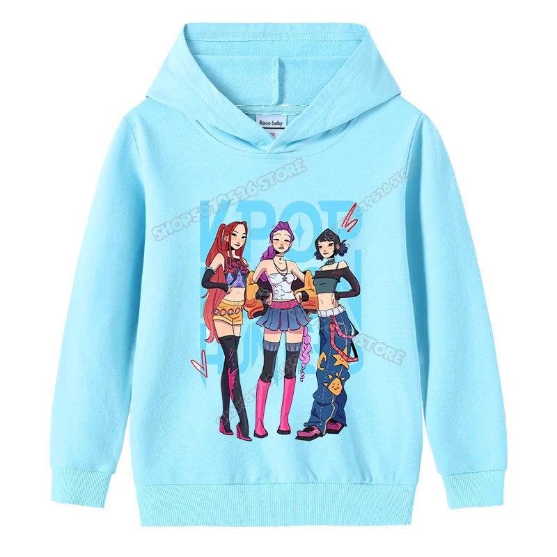 K-pop Demon Hunters Hoodies Girl Thin Hooded Sweatshirt Autumn Tracksuit Hood Sportswear Long Sleeve Pullover Kids Clothing