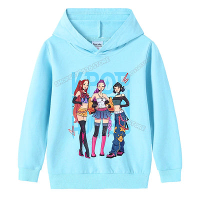 K-pop Demon Hunters Hoodies Girl Thin Hooded Sweatshirt Autumn Tracksuit Hood Sportswear Long Sleeve Pullover Kids Clothing