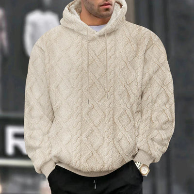 Autumn and winter leisure men's high street jacquard double-sided velvet hooded sports trend pullover sweater jacket