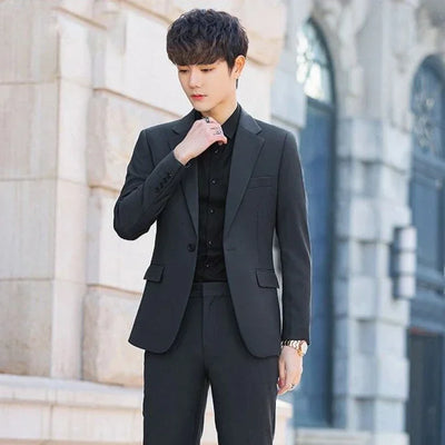 2 Piece Outfit Set Male High Quality 2024 Solid Color Slim Fit Full Men's Suits and Blazers Fashion Pants Luxury Elegant Classic