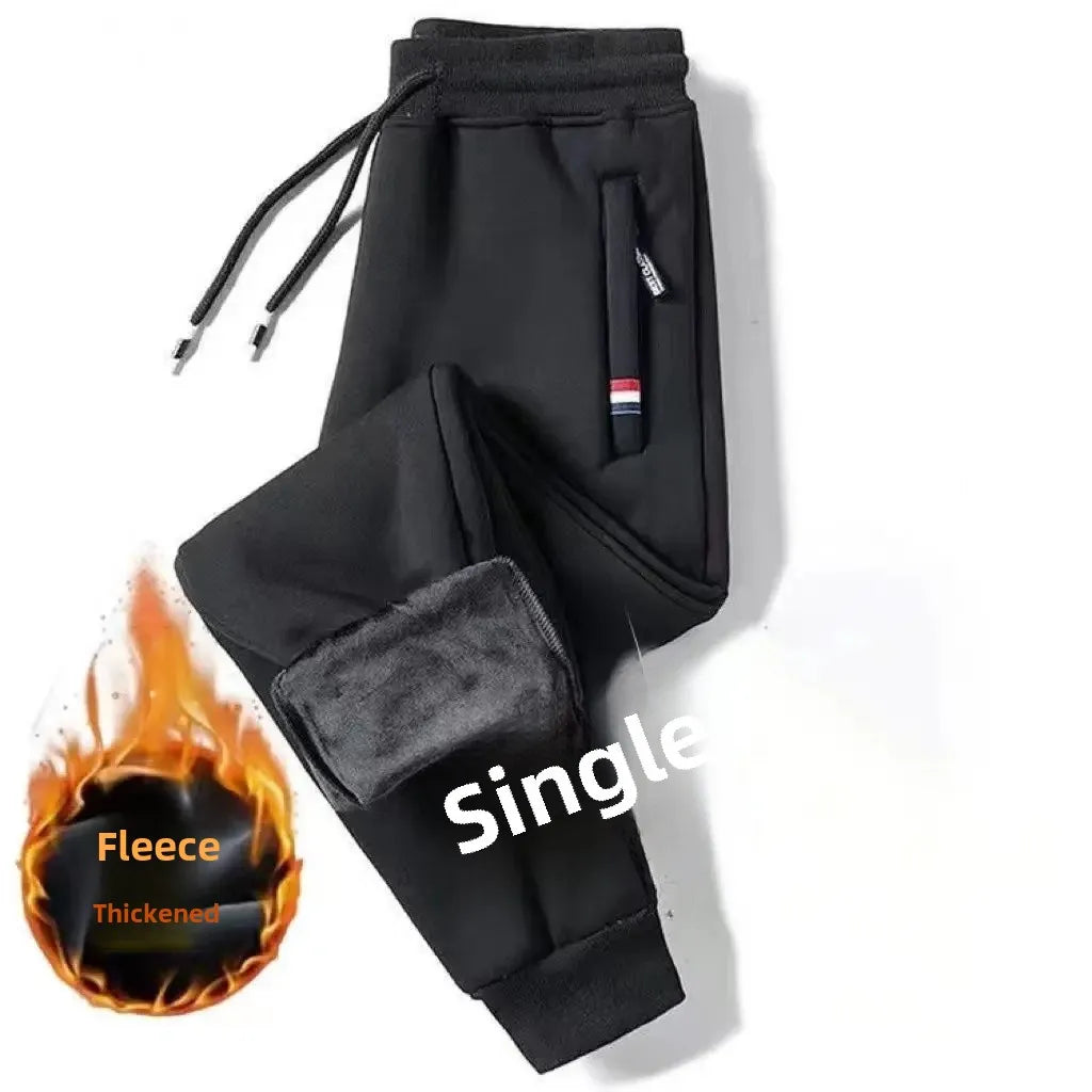 Autumn Winter Casual Pants Men's Fleece-Lined Thickened Sweatpants Warm Loose-Fit Pants Plus Size
