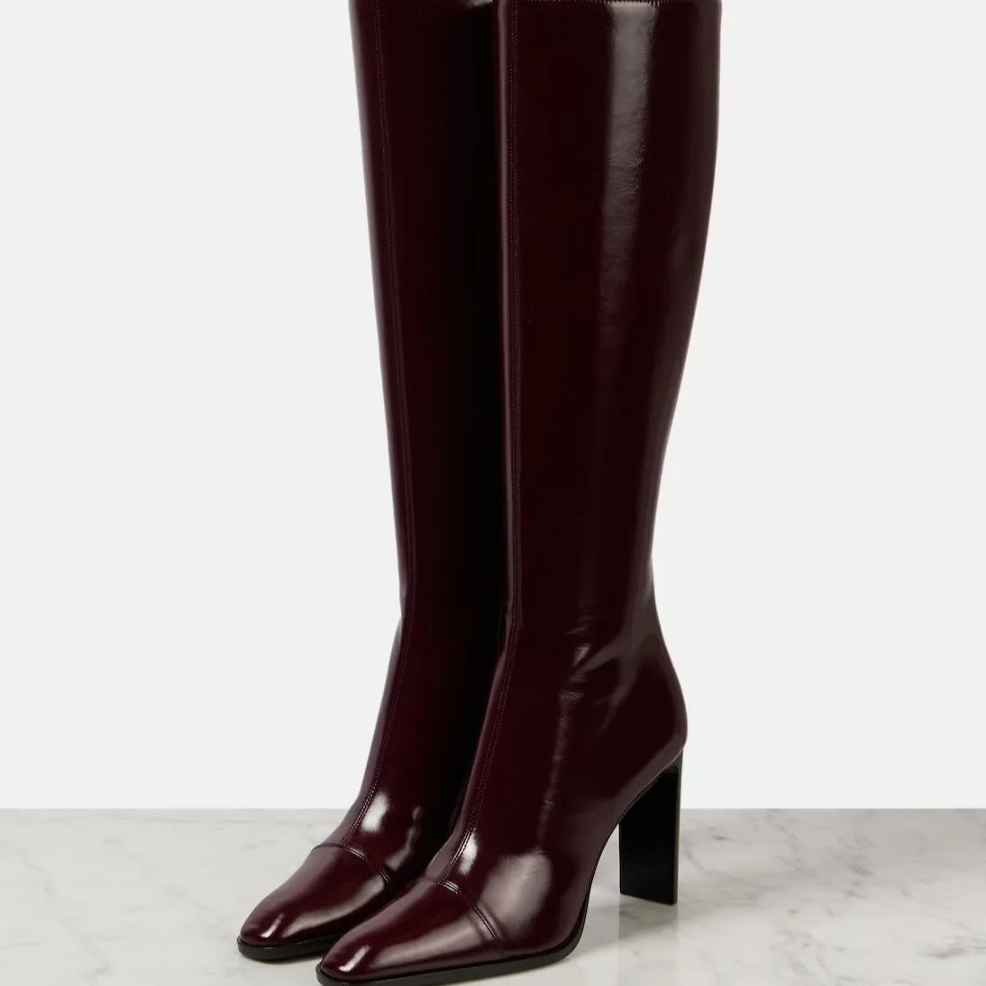 Women's Leather Pointed Toe Knee - High Boots With Block Heel Elegant Trendy Footwear For Party Office And Daily Wear