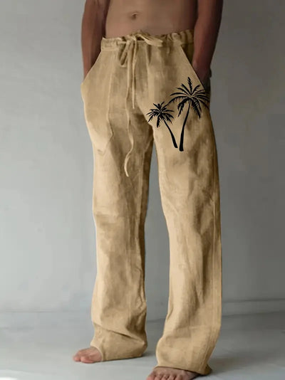 Vintage Coconut Tree Sunset Print men's New Winter Pants Fashion men's Sweatpants Men's Loose Casual Pocket Pull Rope Sweatpants