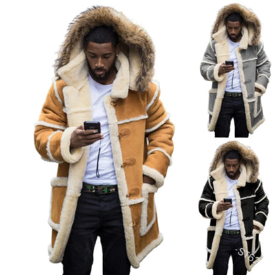 Men's Coat Thickened Lamb Fashion Casual Men Clothing 2023 New Winter Hooded Jacket Fur Coats Punk Warm Leather Coat Windproof