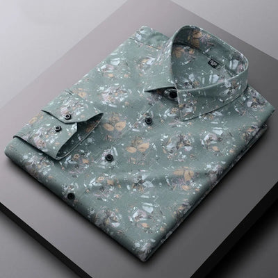 Spring and Autumn new bamboo fiber long sleeve shirt business slim shirt Men's clothing Men's long sleeve printed striped shirt