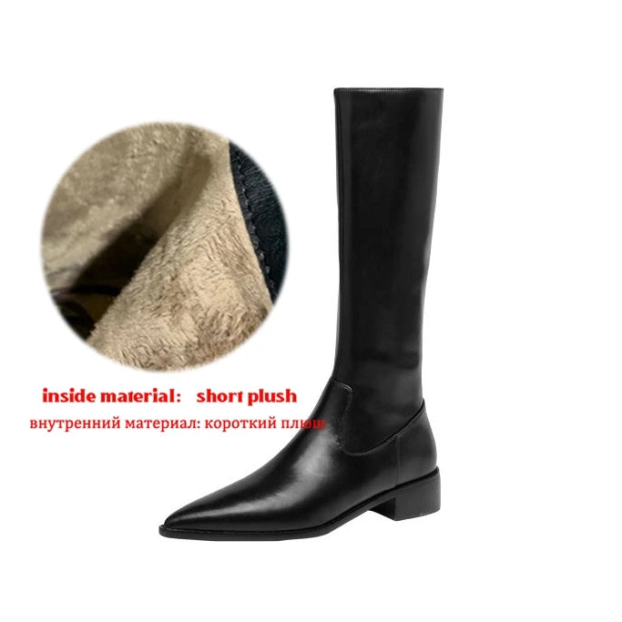 Krazing Pot Cow Skin Ins Pointed Toe Thick Heels Riding Boots British School Slip On French Romantic Model Wear Thigh High Boots
