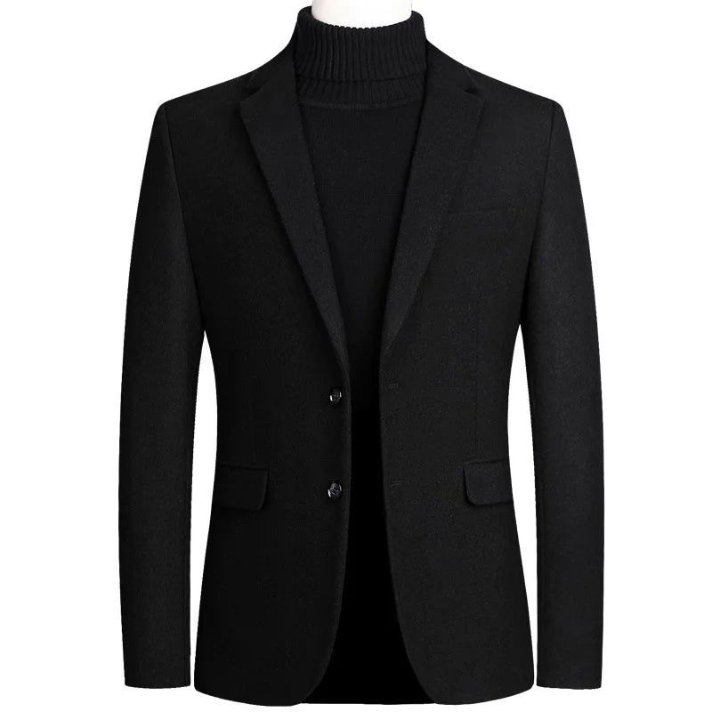 High-Quality Solid Men's Woolen Coats Autumn Winter Casual Thick Wool Windbreaker Two Buttons Jackets Outwear Warm Overcoat
