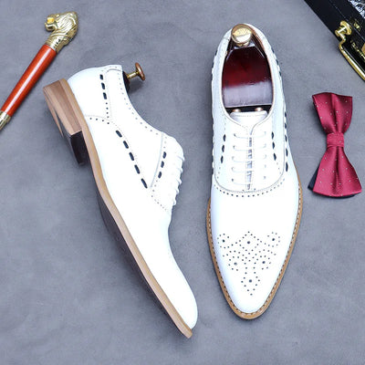 New Style Stitching White Genuine Leather Oxford Shoes British First Layer Cowhide Formal Shoes Men's Casual Shoes Wedding Shoes