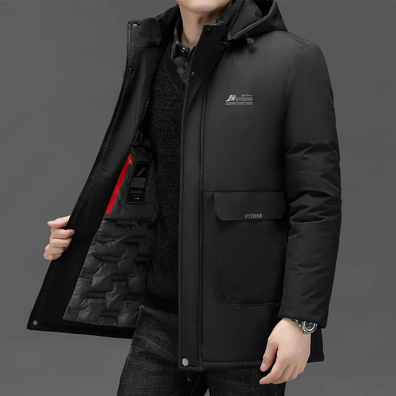 New Brand Designer Casual  Men Jacket Fashion Outwear Parkas Longline Windbreaker Coats Top Quality Winter Thicken Men Clothing