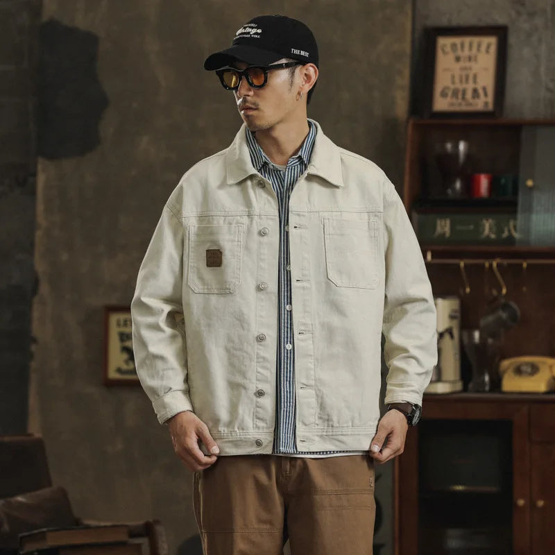 Men's cotton lapel Coat Vintage Style Stylish Cargo Jacket Upscale casual Denim jacket Spring 2025